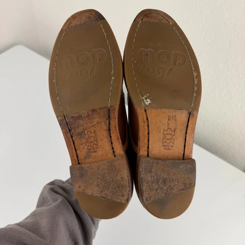 John Fluevog Brown and Dark Brown Leather Slip-On Shoes